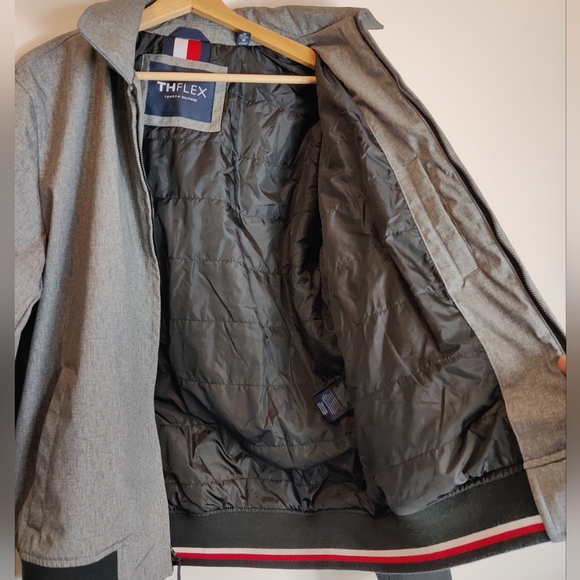 Tommy Hilfiger Men's THFlex Gray Varsity Rib Knit Bomber Jacket Size Medium - Picture 10 of 13